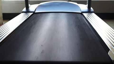 Treadmill track moving, without person running on Stock Footage 93584644