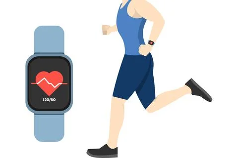 Treadmill Using An App On A Smart Watch To Record Health Conditions Heart Rate Stock Illustration
