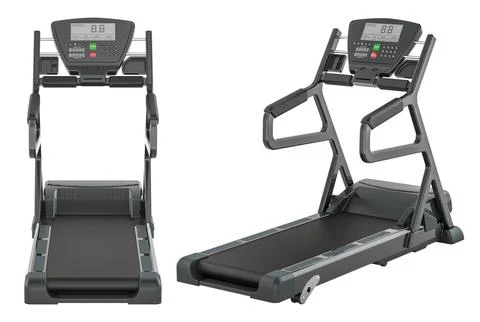Treadmill, walking treadmill different front, side views. 3D rendering Stock Illustration