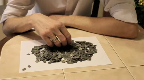 The treasure of ancient coins on the table Stock Footage 58868893