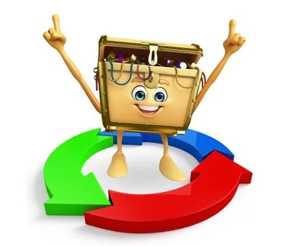 Treasure box character with arrow Stock Illustration