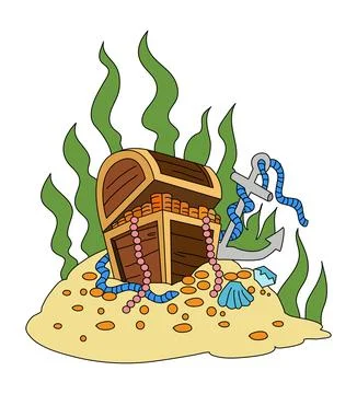 Treasure box lying on the grass vector illustration Stock Illustration