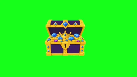 Treasure chest animated open royal purple chest filled with blue gems and g.. Stock Footage 341906179
