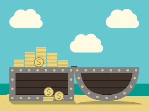 Treasure chest on beach Stock Illustration
