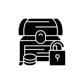 Treasure chest black icon, vector sign on isolated background. Treasure chest Stock Illustration