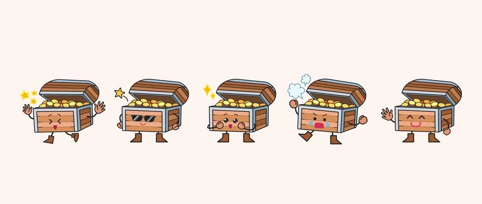 Treasure chest character set bundle Stock Illustration
