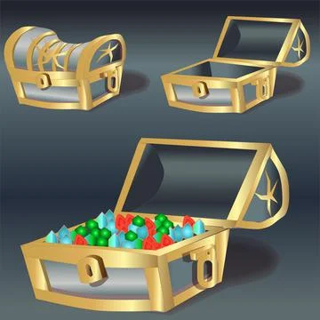 Treasure Chest Full of Gemstone Vector Illustration Stock Illustration