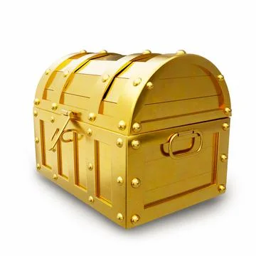 Treasure chest made of gold. Antique chest made of wood and metal, painted go Stock Photos