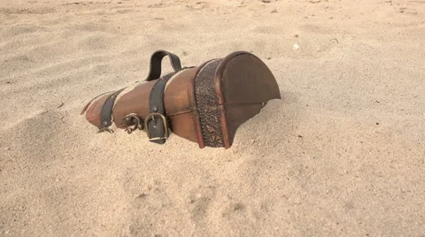 Treasure chest in sand Stock Footage 63054187