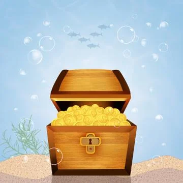 Treasure chest on seabed Stock Illustration