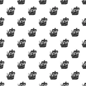 Treasure chest seamless pattern with glowing gold coins Stock Illustration