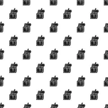 Treasure chest seamless pattern with lock black and white Illustrazione stock
