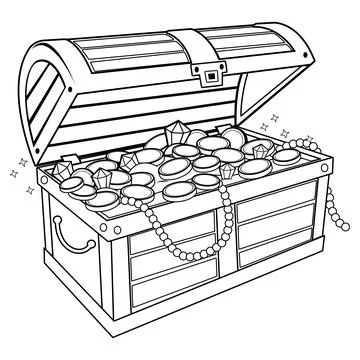 Treasure chest. Vector black and white coloring page. Stock Illustration