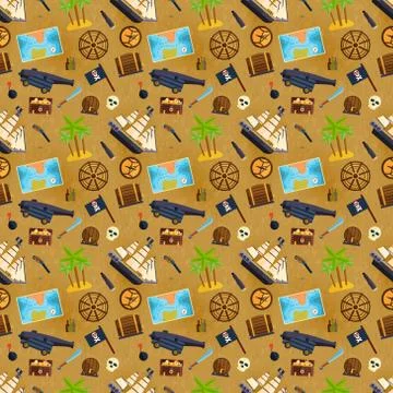 Treasure chest vector seamless pattern illustration Stock Illustration