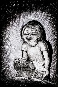 Treasure discovery black and white illustration Stock Illustration