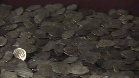 Treasure. Hidden treasures. Ancient silver coins Video stock 150443497