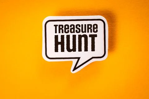 Treasure hunt. Text on speech bubble. Yellow background Stock Photos
