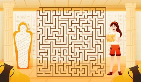 Treasure hunting underground the pyramid, help girl archaelogist to hid way to Stock Illustration