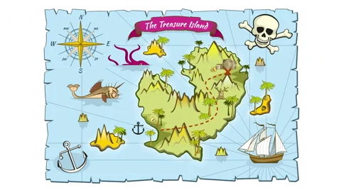 Treasure island map in hand drawn style animation Stock Footage 64809259