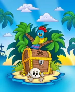 Treasure island with sunset Stock Illustration