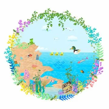 Treasure in the lake Stock Illustration