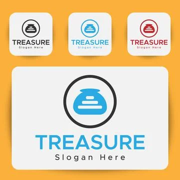 Treasure Logo.Wealth Container. Treasure Chest Logo.Blue and Black Minimalist Stock Illustration