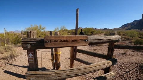 Treasure Loop Trailhead Sign with Mountain Background Video stock 166814767