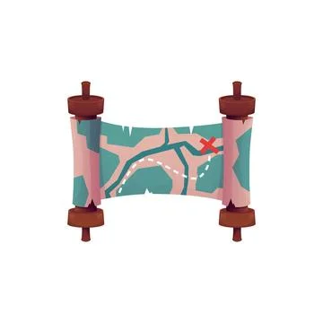 Treasure map on an ancient scroll, Vector illustration. Illustrazione stock