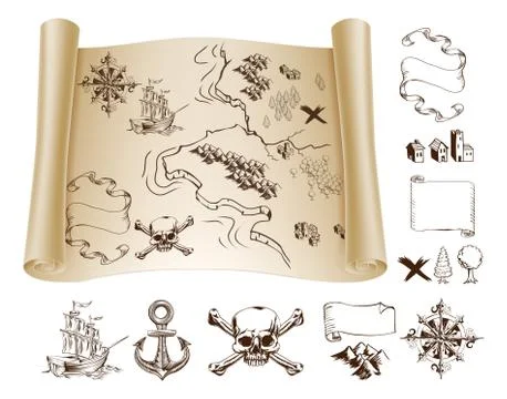 Treasure map kit Illustrazione stock