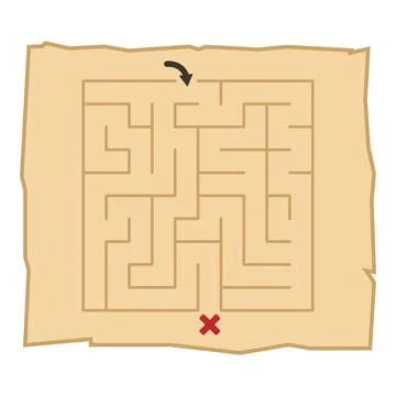 Treasure map labyrinth with simple maze puzzle Stock Illustration