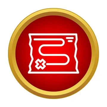 Treasure map outline icon with x marks spot Stock Illustration
