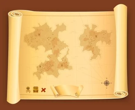 Treasure map on parchment scroll Stock Illustration