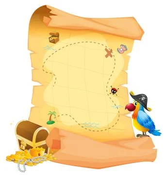 A treasure map with a parrot Illustrazione stock