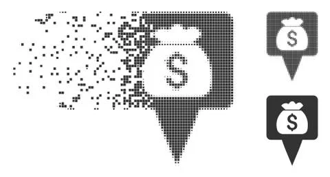 Treasure Map Pointer Destructed Pixel Halftone Icon Illustrazione stock