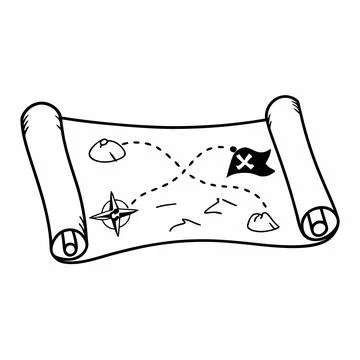 Treasure Map With Red X Flat Vector Stock Illustration