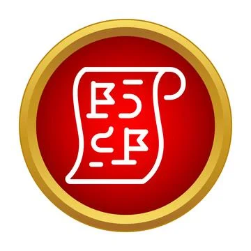 Treasure map scroll icon in gold red circle Ilustração Stock