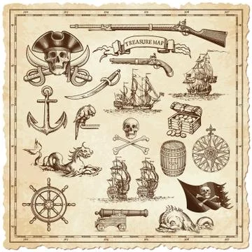 Treasure map vector illustrations Stock Illustration