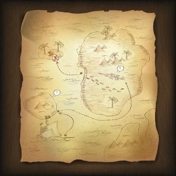 Treasure map on wooden background. Stock Illustration