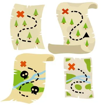 Treasure pirate map. Route with a red cross of the goal. The path and the roa イラスト素材
