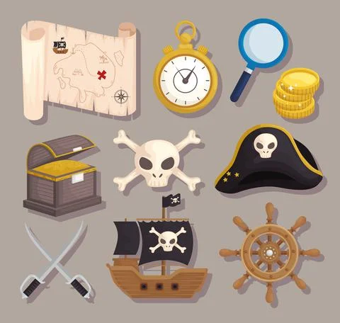 Treasure pirates elements 스톡 일러스트