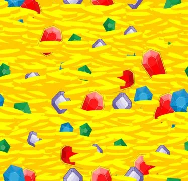 Treasure seamless pattern. Gold and precious stones ornament. Sapphires and d Stock Illustration