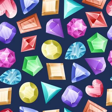 Treasure stones pattern. Seamless print of colorful magic crystals and treasu Stock Illustration