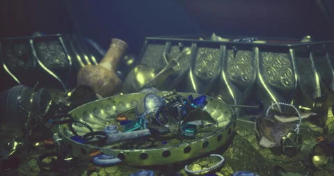 Treasure trove discovered deep underwater with various ancient artifacts Video stock 307132630