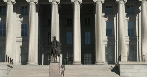 Treasury Department entrance tilt shot 4k Stock Footage