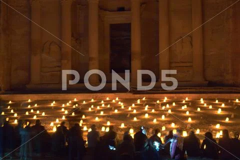 The treasury at petra at night, jordan Stock Photos