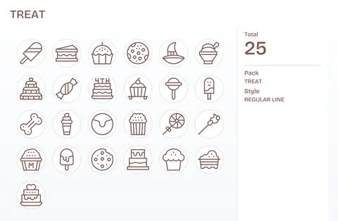 Treat Vector Icon Library with 25 Regular Line 256x256 Detail Enhanced Design 스톡 일러스트