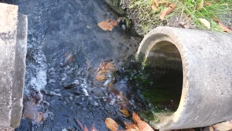 Treated wastewater effluent flowing out from a concrete drainage outlet tunnel. Stock Footage 274105032