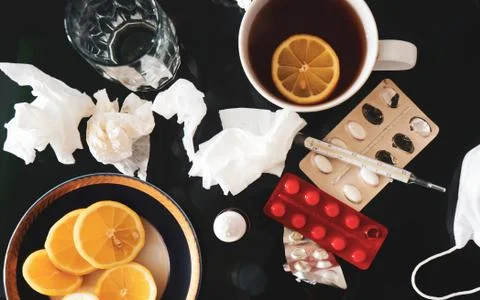 Treating colds and flu. Various medicines Stock Photos