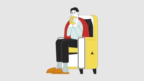 Treating flu at home line cartoon animation Stock Footage 257055804