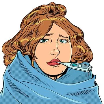 Treating the sick, taking care of loved ones. A girl with brown hair in a plaid Stock Illustration